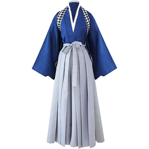 Ensemble de hakama d'Aikido sur mesure, couleur contrastée, vêtements traditionnels japonais pour l'extérieur, ensemble de 2 pièces avec ceinture à motif à carreaux - Product Image 1