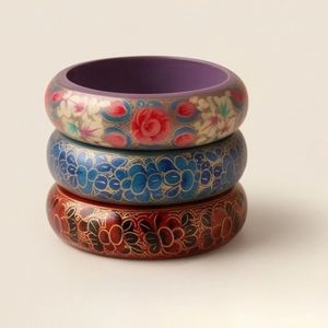 Ensemble de bracelets en papier mâché kashmiri faits à la main, motif floral ivoire, motif ethnique traditionnel, bijoux indiens fabriqués en Inde, export en gros - Product Image 2