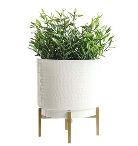 Maceta Moderna de Lujo en Metal Dorado con Acabado Texturizado y Diamantes en Relieve, Contenedor Metálico para Plantas, Decoración para Hogar, Hotel u Oficina - Product Image 4