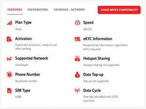 Tarjeta SIM digital para Azerbaiyán, 3GB, 5GB, 10GB, Plan de Datos para Viajes de 30 Días, Internet 4G/5G, Código QR, Entrega Instantánea por Correo Electrónico - Product Image 2