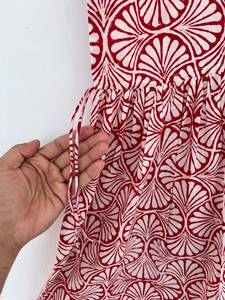 Vestido Mini de Algodón Puro con Estampado Floral Rojo, Cintura Ajustable, Estilo Boho, Verano, Casual, Vacaciones, Sin Mangas, Ropa de Playa - Product Image 4