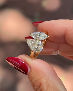 2.5 Carat Pear and 1.5 Carat Marquise Lab Grown <b>Diamond</b> Toi Et Moi Engagement <b>Ring</b> IGI Certified - Product Image 1