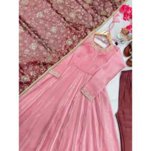 Ensemble de robe Anarkali rose pour femmes avec dupatta et pantalon palazzo, taille L, Aarohi Designer - Product Image 3