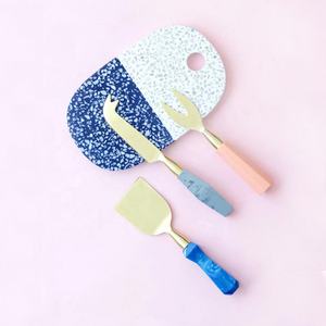 Ensemble d'outils à fromage design royal en acier inoxydable avec poignée en marbre à deux nuances ensemble à fromage de cuisine de luxe en or - Product Image 2