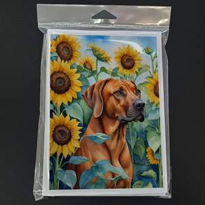 Whimsical Rhodesian Ridgeback in Sunflowers A7 Tarjetas de felicitación Pack 8 Tarjetas de notas en blanco con sobres Tamaño 5x7 - Product Image 3