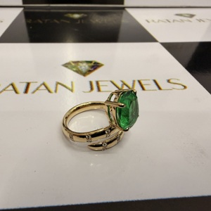 Oval Shape Synthetic Diamond Filled Women's <b>Ring</b> Green Stone Setting 18k Gold Band Luxury Minimal Style Jewelry - Product Image 3