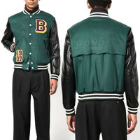 Veste universitaire en cuir sur mesure avec col montant et logo frontal, respirante et écologique, pour homme, hiver