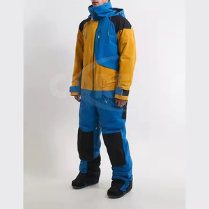 Ensemble veste et pantalon de ski pour homme, couleurs contrastées, bleu, jaune, noir, fermeture éclair à capuche, imperméable, Gore-Tex, isolation synthétique, adulte - Product Image 2