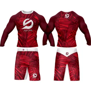 ชุดแรชการ์ดสีแดงแบบรัดรูปสำหรับฝึกซ้อม MMA และกีฬาในยิม - Product Image 1