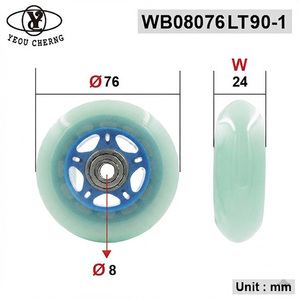 Rueda de Patinaje YEOU CHERNG WB08076LT90-1, Núcleo Azul, Vista Trasera Transparente Azul - Product Image 2