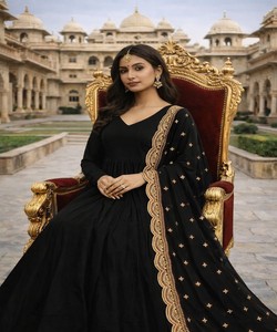 Robe en coton moderne unie avec broderie et sequins, dupatta, style décontracté, multicolore, prix de gros, vêtement ethnique pour femme - Product Image 2