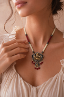Collier vintage à perles grenat, pendentif en alliage de cuivre, bijoux de mariage pour femme, design à pompon plaqué bronze antique, laboratoire de création