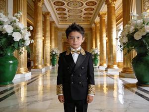 Traje de esmoquin gris con bordado dorado para niños – Traje formal de doble botonadura para bodas y fiestas para niños - Product Image 5