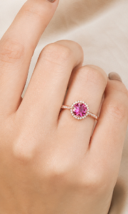 925 Sterling <b>Silver</b> Rose Gold Plated Pink Cubic Zirconia Halo <b>Ring</b> <b>Adjustable</b> Wedding Engagement <b>Ring</b> for Women Fine Jewelry - Product Image 3