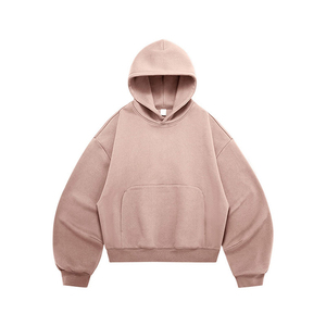 En stock, prêt à être expédié, vente en gros, ODM, sweat à capuche en molleton épais, coupe courte et ample, manches courbées, sans impression - Product Image 1