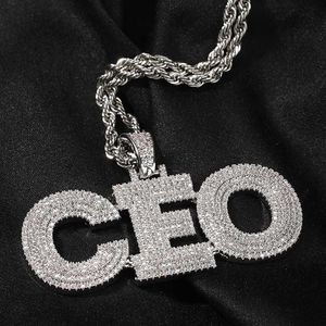Collar con Colgante de Moissanita Personalizado con Nombre, Letra CEO, Tono Plateado, Microincrustaciones, Joyería Hip Hop para Aniversario - Product Image 2