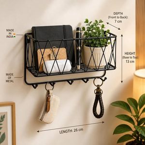 Porta llaves moderno de metal con ganchos para llaves y cesta de almacenamiento, diseño minimalista, organizador de hierro negro. - Product Image 2