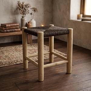 Chaise en bois de teck avec assise en rotin, tabouret d'appoint, structure en bois naturel, chaise balinaise artisanale de qualité supérieure, meubles - Product Image 2