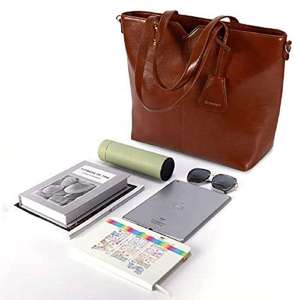 Bolso Tote de Cuero Genuino Marrón con Asa Superior y Correa para Hombro, Bolsos Tote de Cuero Genuino para Mujer al por Mayor con Dos Cierres de Cremallera - Product Image 3