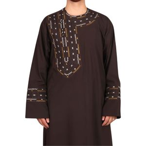Robe afghane pour homme en coton doux, design géométrique marron expresso, finition premium, shalwar kameez traditionnel afghan - Product Image 3