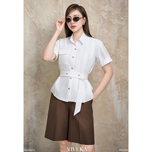 Women's Smart Casual Brown Polyester Bermuda Short <b>High</b> Waist Tailored <b>Knee</b> Length EVAN - Product Image 5