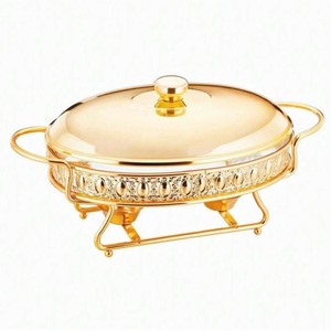 Elegante calentador de alimentos tipo buffet con acabado dorado, de acero inoxidable, con tapa, para decoración y uso en hoteles, hogares y restaurantes. - Product Image 1