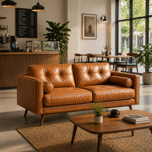 Mid for Modern Square Two Seat Genuine Leather <b>Sofa</b> with Solid <b>Wood</b> Legs Luxury Living Room Couch - Product Image 6