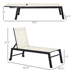 Chaise longue reclinabile moderna da esterno in teak e alluminio bianco con ruote e schienale regolabile - Product Image 3