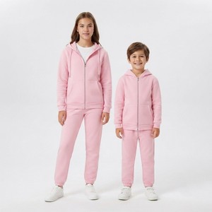 Survêtement rose à capuche pour filles, sweat-shirt à fermeture éclair intégrale avec poches latérales, coupe décontractée, vêtements d'automne - Product Image 1