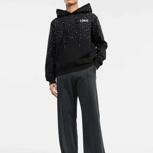 Sweat-shirt à capuche noir pour homme avec strass, motif à pois scintillants, style hip-hop, décontracté, à manches longues, personnalisable, OEM ODM - Product Image 3