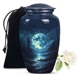 Urna Funeraria con Diseño de Cielo Nocturno del Lago Luna Azul para Cenizas Humanas Adultas, con Tapa de Cúpula, Urna Conmemorativa Duradera - Product Image 1