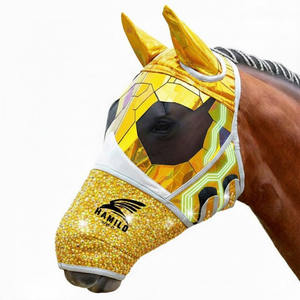 Masque anti-mouches pour chevaux, doux, extensible, protection UV, confortable, avec oreilles, respirant, élastique, avec couvre-yeux en maille - Product Image 3
