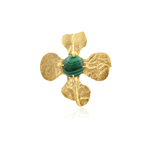 Anillo de Malaquita Natural en Forma de Flor, Chapado en Oro de 18k, Textura de Latón, Engaste de Metal, Joyería Estilo Bohemia, Anillo para Mujer - Product Image 4