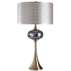 Elegant Modern Metal <b>Table</b> <b>Lamp</b> with Detailed Hollow Shade and Glass Ball Base for Sophisticated Lighting - Product Image 5