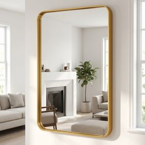 Modern <b>Rectangular</b> Bathroom <b>Mirror</b> 30x50 Inch Wall Mounted Vanity <b>Mirror</b> with Deep <b>Gold</b> Metal Frame - Product Image 2