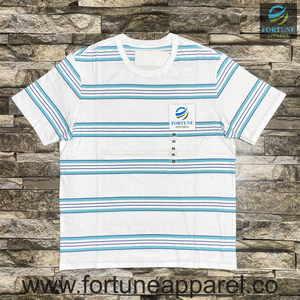 เสื้อยืดคอกลมแขนสั้นลายทางสีขาวสำหรับผู้ชาย ยี่ห้อ Fortune Apparel ผ้าฝ้ายถัก ระบายอากาศได้ดี ทรงปกติ - Product Image 4