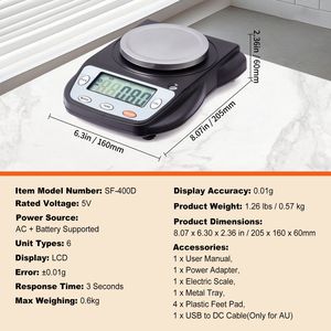 Bilancia Elettronica da Laboratorio ad Alta Precisione 600g x 0.01g |   Conversione di 6 unità |   Attrezzature per Laboratori Scientifici - Product Image 4