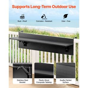 12 X 32 Folding <b>Balcony</b> Railing <b>Table</b> Outdoor <b>Balcony</b> Bar <b>Table</b> Railings 50 Lbs Loading Capacity Hanging <b>Table</b> for Bedroom - Product Image 2