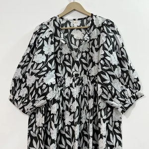 Vestido Casual Midi para Mujer, Tejido 100% Algodón, Liso, Manga Corta, Cintura Imperio, Estilo Babydoll, Cuello en V, Holgado, Funcional - Product Image 2