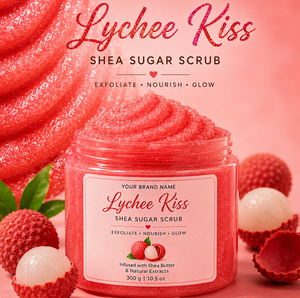 Exfoliante Corporal de Azúcar con Manteca de Karité Lychee Kiss, Exfoliante de Frutas Tropicales con Extractos de Lychee y Mandarina, Etiqueta Privada OEM, Venta al por Mayor - Product Image 1