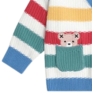 Cárdigan de punto multicolor a rayas para bebé con ribete azul, suéter de algodón suave con botones frontales para recién nacido, bebé y niño pequeño - Product Image 3