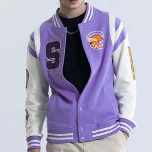 Veste universitaire pour homme, couleur violette, avec patch brodé lettre S, col rabattu, coupe classique, pour l'automne - Product Image 1
