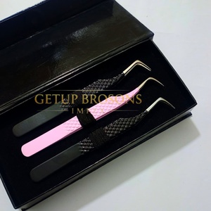 Ensemble de pinces à cils anti-magnétiques à pointe lisse en acier inoxydable de précision, rose et noir, dans un emballage en boîte - Product Image 5