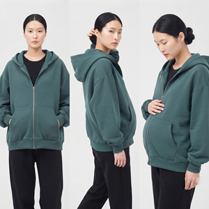 Sudadera con capucha de maternidad con cremallera 100% algodón polar para embarazadas, sudadera con capucha de maternidad para mujer con hombros caídos, sudadera con capucha de lactancia para mujer - Product Image 1