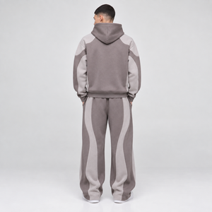 Ensemble de survêtement gris à capuche pour homme, coupe ample, avec blocs de couleur, sweat-shirt et pantalon avec poches latérales, en coton respirant - Product Image 4
