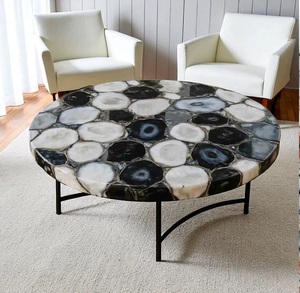 Plateau de table basse en pierre semi-précieuse de qualité supérieure, agate noire géode, plateau de table basse fait main, plateau de table centrale design moderne, décoration moderne - Product Image 3
