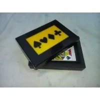 Black Rectangle Resin Poker Playing Card <b>Box</b> with Playing Card Suit Design Yellow Panel Resin Inlay Storage Case for Neatening - Product Image 3