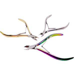Coupe-cuticules incurvé de haute qualité à trois couleurs, 16 dents, double ressort, arc-en-ciel, or, argent, D501, outil de manucure - Product Image 1