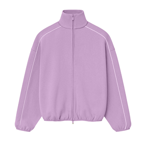 Oversized Fleece Zip-Up Jacket Solid Stand Collar Casual Unisex Regular Sleeve Breathable Autumn Knitted Top - Product Image 2