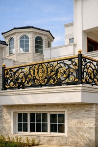 Barandilla de balcón de hierro forjado estilo europeo; resistente al óxido, fácil de montar, con motivos florales bañados en oro. - Product Image 3